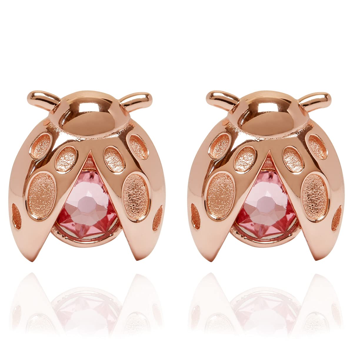 Annie Oak Womens 925 Silver 18k Rose Gold Ladybird Stud Earrings