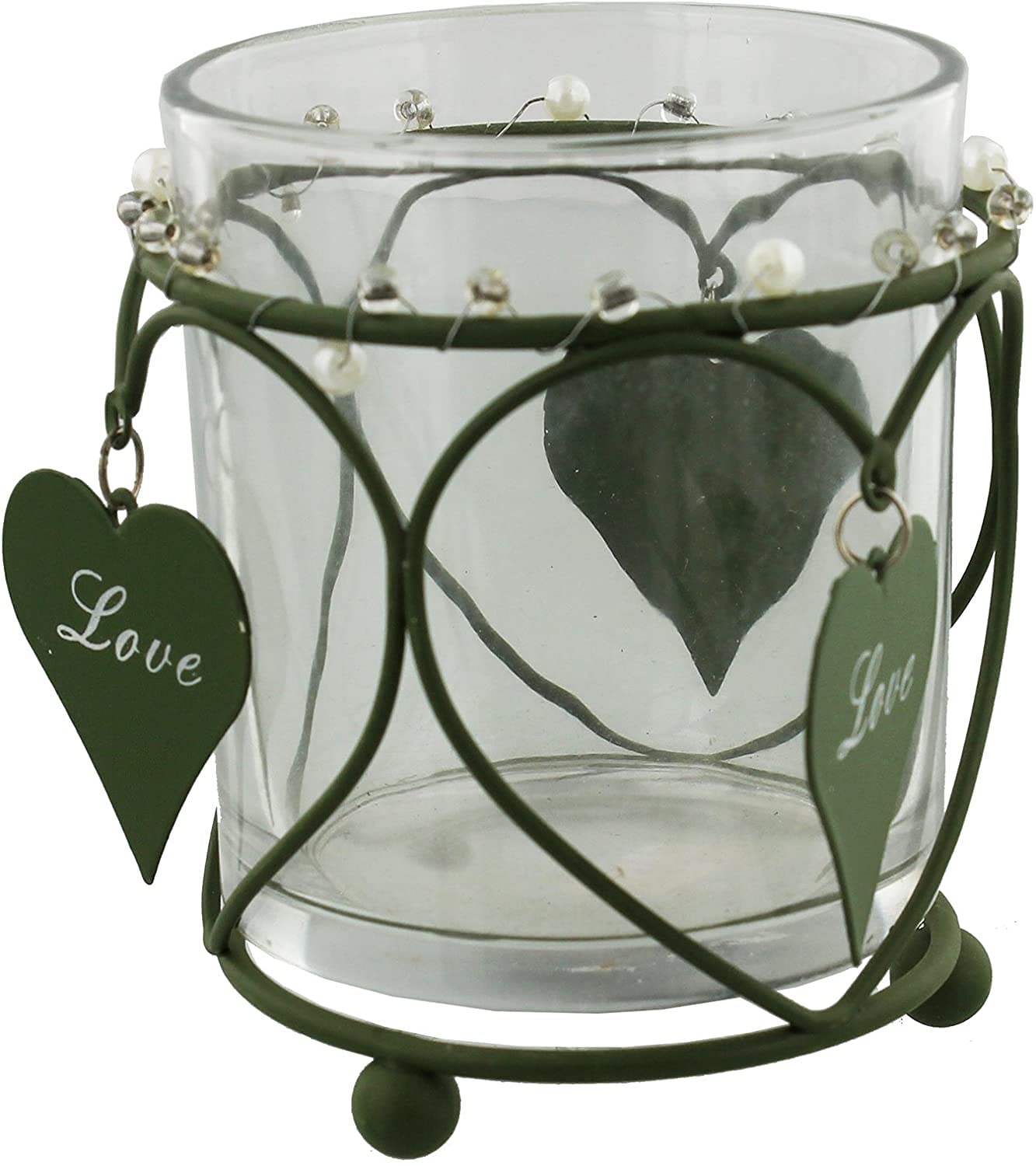 Shabby Chic Candle Holder with Hanging Love Heart