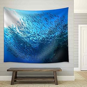 Shoal of Sardines in The Blue Water of The Red Sea - Fabric Wall Tapestry Home Decor - 51x60 inches