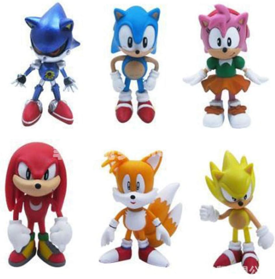 LONGXR Sonic Figures Toy 6Pcs/Set Pvc Toy Sonic Shadow Tails Characters Figure Toys For Children Animals Toys Set-PP bag