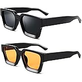 Hycredi Thick Rectangle Sunglasses Women Men Retro Square Chunky Shades 90s Glasses UV400 Protection