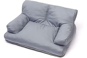 Craoopii Pet Sofa Bed, Vintage Cat Dog Faux Leather Sofa with Non-Slip Bottom for Dogs Cats (Grey, Medium)