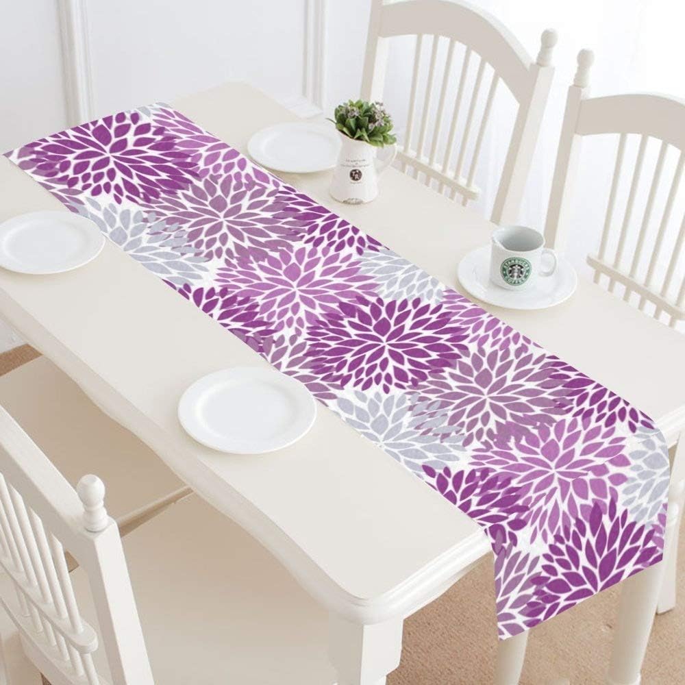 InterestPrint Dahlia Pinnata Flower Purple and Gray Table Runner Cotton Linen Home Decor for Home Kitchen Wedding Party Banquet Decoration 16 x 72 Inches: Kitchen & Dining