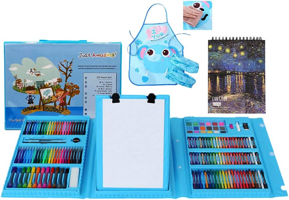 WOWCUTE 180 Pieces Double Sided Trifold Easel Art Set Portable Art