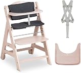 hauck Beta+ Whitewashed Wooden High Chair 6 Months to 90 kg with Wheels