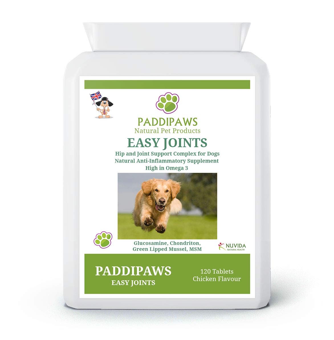 PaddiPaws Easy Joints Tablets for Dogs – Joint & Hip Support Supplement with Green Lipped Mussel & Collagen – Chicken Flavour