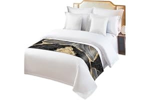 SABOLNY Abstract Marble Bed Runner Scarf Full Queen Size,Luxury Bed Throw Runners & Scarves for Twin Full Queen King Foot of Bed,Bedroom Wedding Room Decoration,ContemporaryGeometric Black Grey Gold 83"x20"