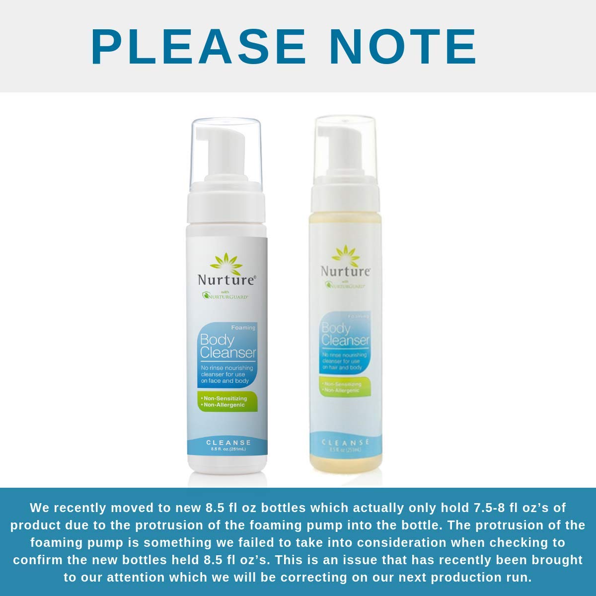 No Rinse Body Wash by Nurture | Full Body Cleansing Foam That Also Moisturizes, and Protects Skin - Non Allergenic - Non sensitizing - Rinse Free Wipe Away Cleanser - 3 Bottles : Beauty