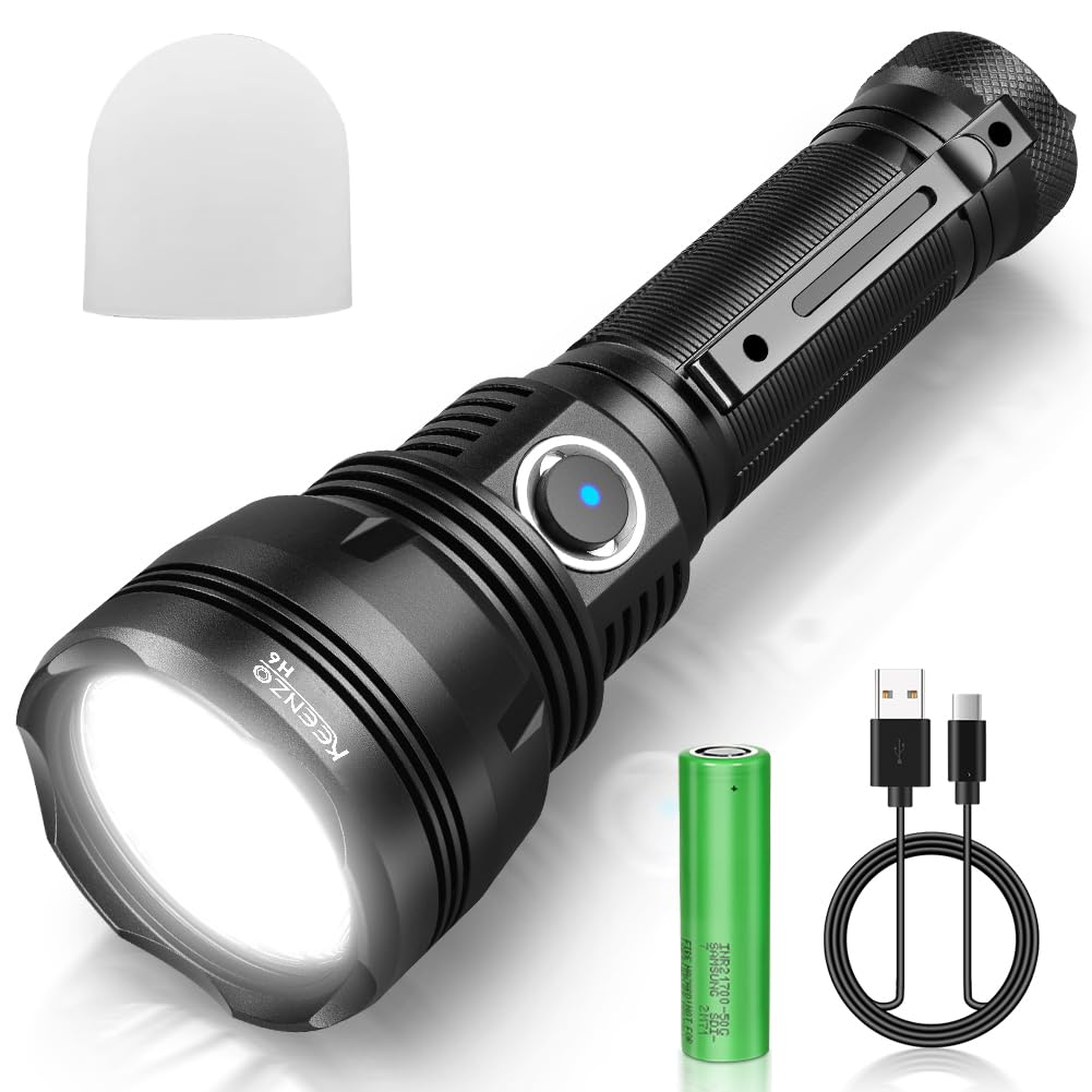 KEENZO LED Tactical Torch High Lumens Rechargeable Light Powerful Small Flashlight Bright Flashlight for Home Emergency, Camping & Hiking (KE-H6)