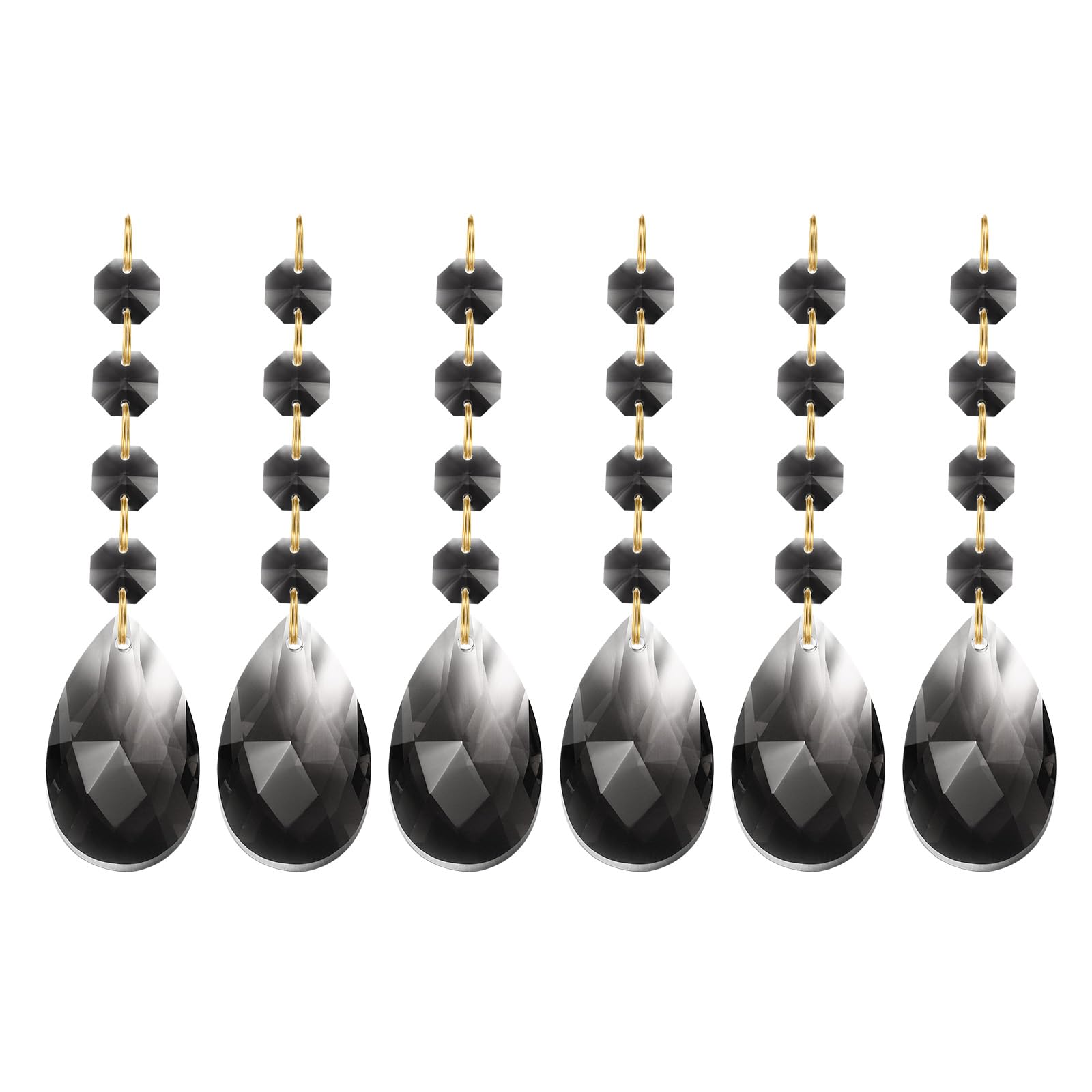 PATIKIL Teardrop Crystal Chandelier Pendants Beads, 6 Pack 120mm Length 38mm Chandelier Prisms Parts Ornaments Hanging Beads for DIY Arts Crafts Decoration, Light Black