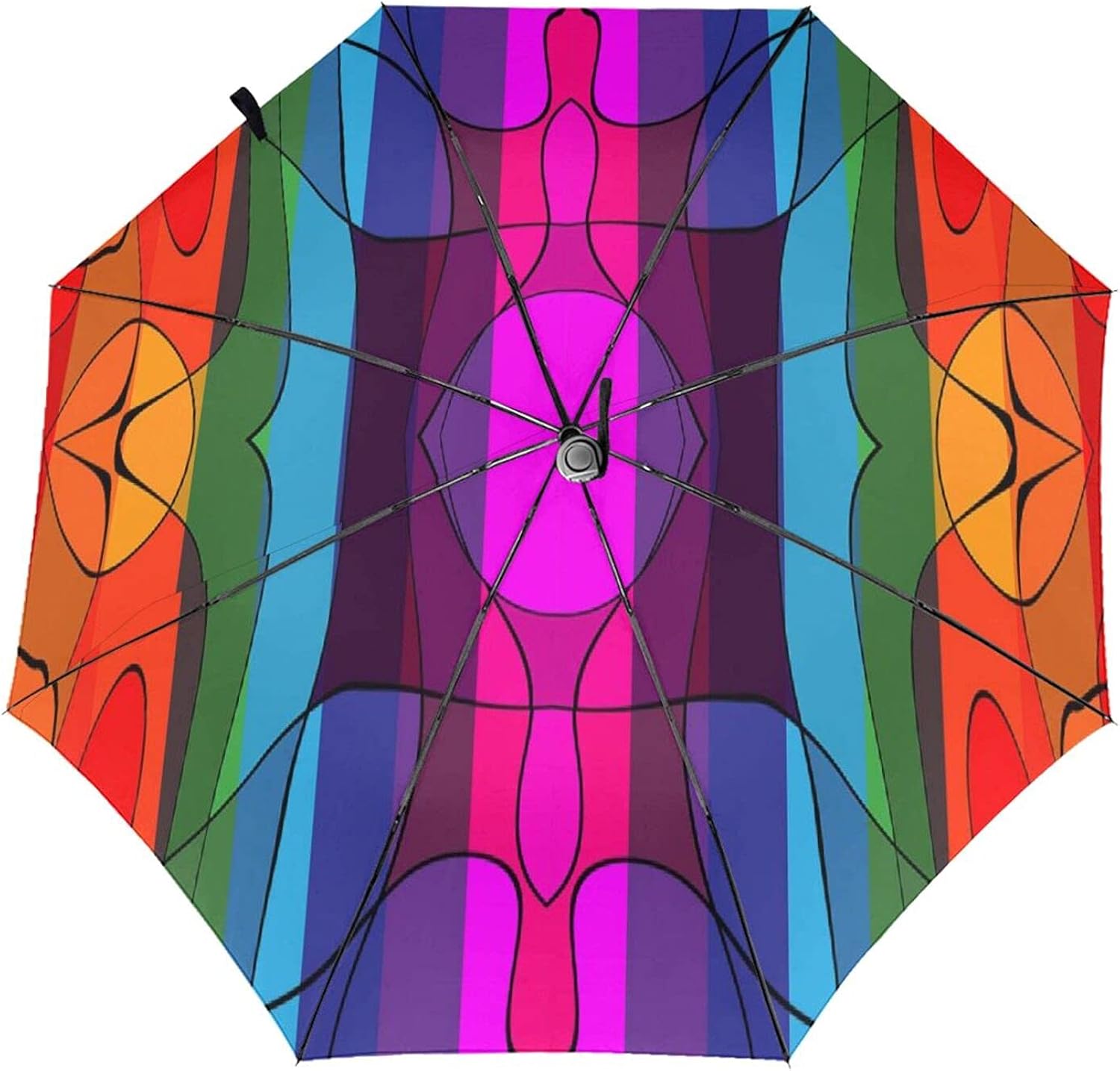 Rainbow Color Geometry Travel Folding Umbrella Portable Compact