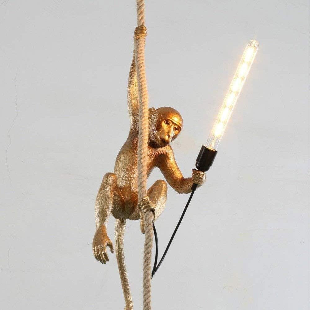 ZAQXSW Resin Monkey Pendant Lights Creative Chandeliers Lights Monkey Chandelier Vintage Hemp
