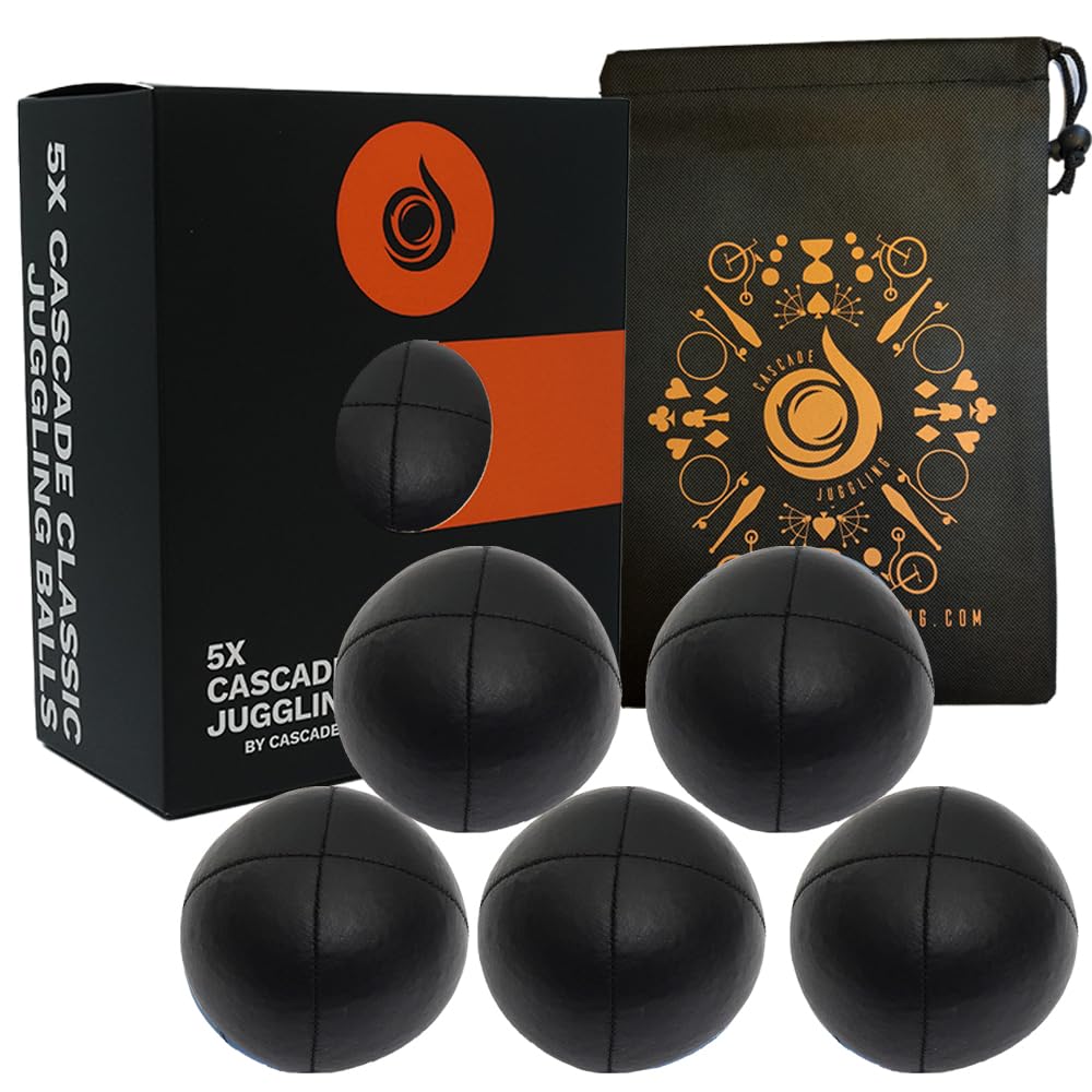 5 x Pro 115g Cascade Classic Juggling Balls - Thud Juggling Balls & Bag - Set of 5 Juggling Balls (Black)