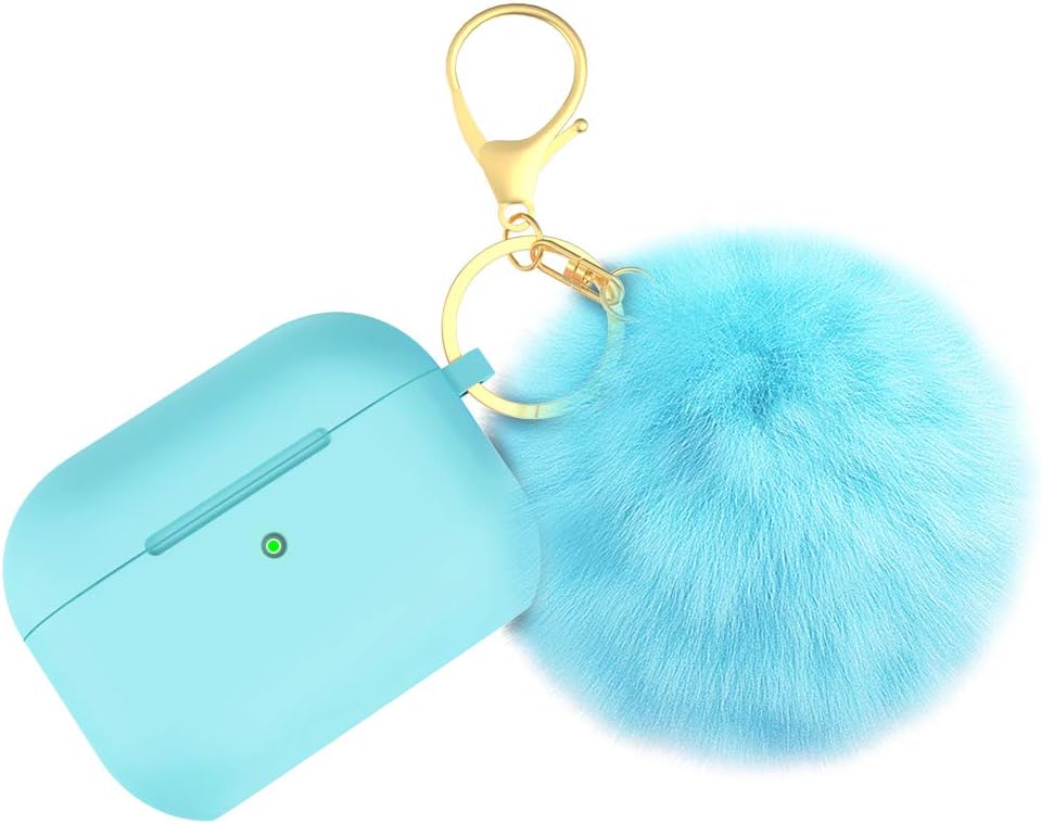 BRG for Airpods Pro Case, Soft Silicone Case with Cute Pom Pom Keychain, Shockproof Slim Protective Cover for AirPods Pro Charging Case [Visible Front LED]