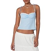 Women Y2k Gingham Tank Tops Tie Shoulder Sleeveless Camisole Lace Trim Ruched Bust Cami Crop Top