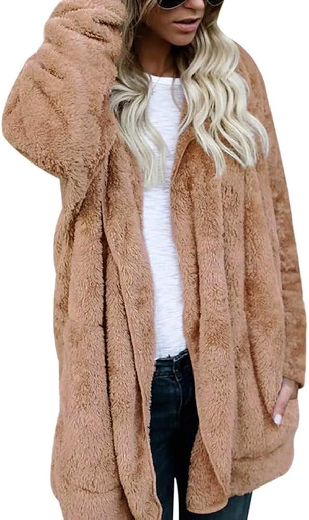 MEIbax Damen warme Kunstpelz Jacke Winter Pl/&uuml;sch Volltonfarbe Revers Outwear Pl/&uuml;schjacke Teddy-Fleece Mantel Lose Winterjacke
