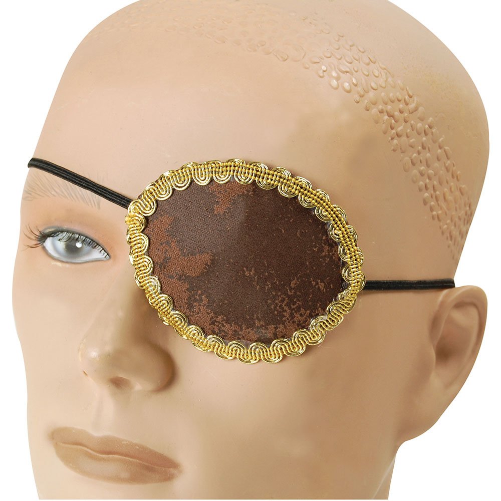 Bristol Novelty BA1091 Pirate Brown Eye Patch Plus Gold Trim for Fancy Dress, One Size
