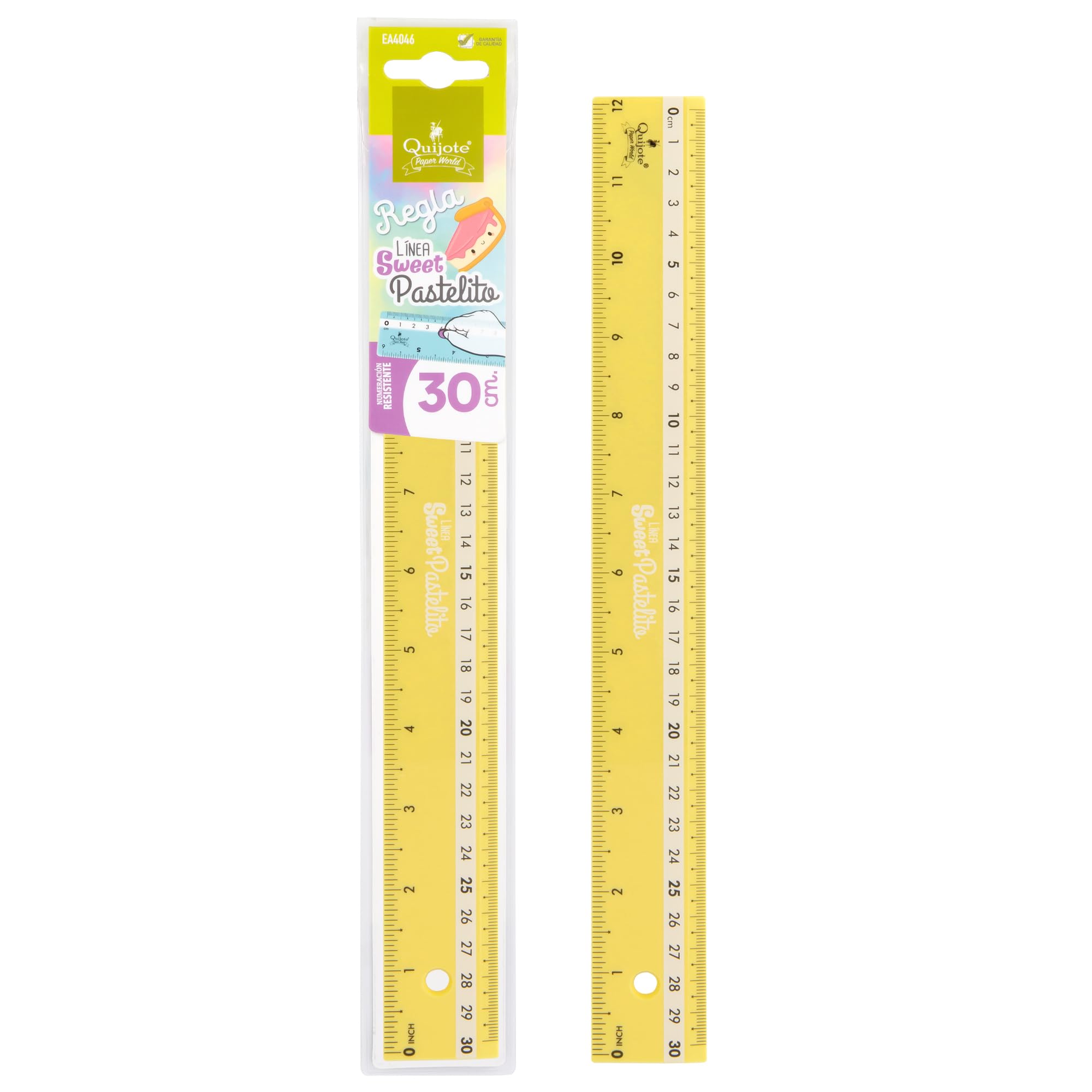 Quiet Plastic Rulers – Sweet Cake Rulers, Measures from 9 to 30 cm, Pastel Colours, with Plastic Case, for School or College Use – 30 cm Yellow
