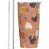 Kaireno Chicken Tumbler Rooster Theme Stainless Steel Insulated Tumblers with Lid and Straw Reusable Cute Hen Coffee Travel Mug Tea Drinking Water Wine Cups Birthday Gifts for Women 20 Oz