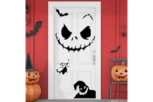 SUONENGONGYI Nitemare Before Christmas Door Stickers, 9PCS Halloween Decoration Jack Skellington Face Sticker for Halloween Wall Decor and Window Clings, Nitemare Before Christmas Window Cling Sticker