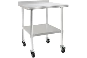 HARDURA RESTAURANT EQUIPMENT HARDURA Stainless Steel Table 30 x 36 Inches with Wheels Casters NSF Heavy Duty Commercial Prep Table with 2” Backsplash and Adjustable Undershelf for Restaurant Kitchen Home and Hotel