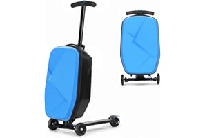 smilesun Scooter Luggage For Kids & Adults， Hardside Ride On Suitcase For Kids Ages 4-15 Multifunctional Lightweight Foldable Carry On Luggage With Wheels Ride On For Children Teenagers（Light Blue）