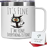 VLUG Fun Gag It's Fine I'm Fine Tumbler Cup Novelty Birthday Christmas Gift Mug for Coworker Cat Lover Women Men Friends, Funny Black Cat Gift for Work, Office, Parties, Stainless Steel 14oz
