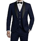 MrSure Men’s 3 Piece Slim Fit Suit, One Button Shawl Lapel Tuxedo, Premium Dinner Jacket Vest Pants & Tie Set