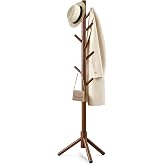 Freyawin Wooden Coat Rack Freestanding with 8 Hooks &amp; 3 Adjustable Sizes for Clothes, Space-Saving Design for Bedroom Office Entrance Holds Hats Coats Scarves Bags