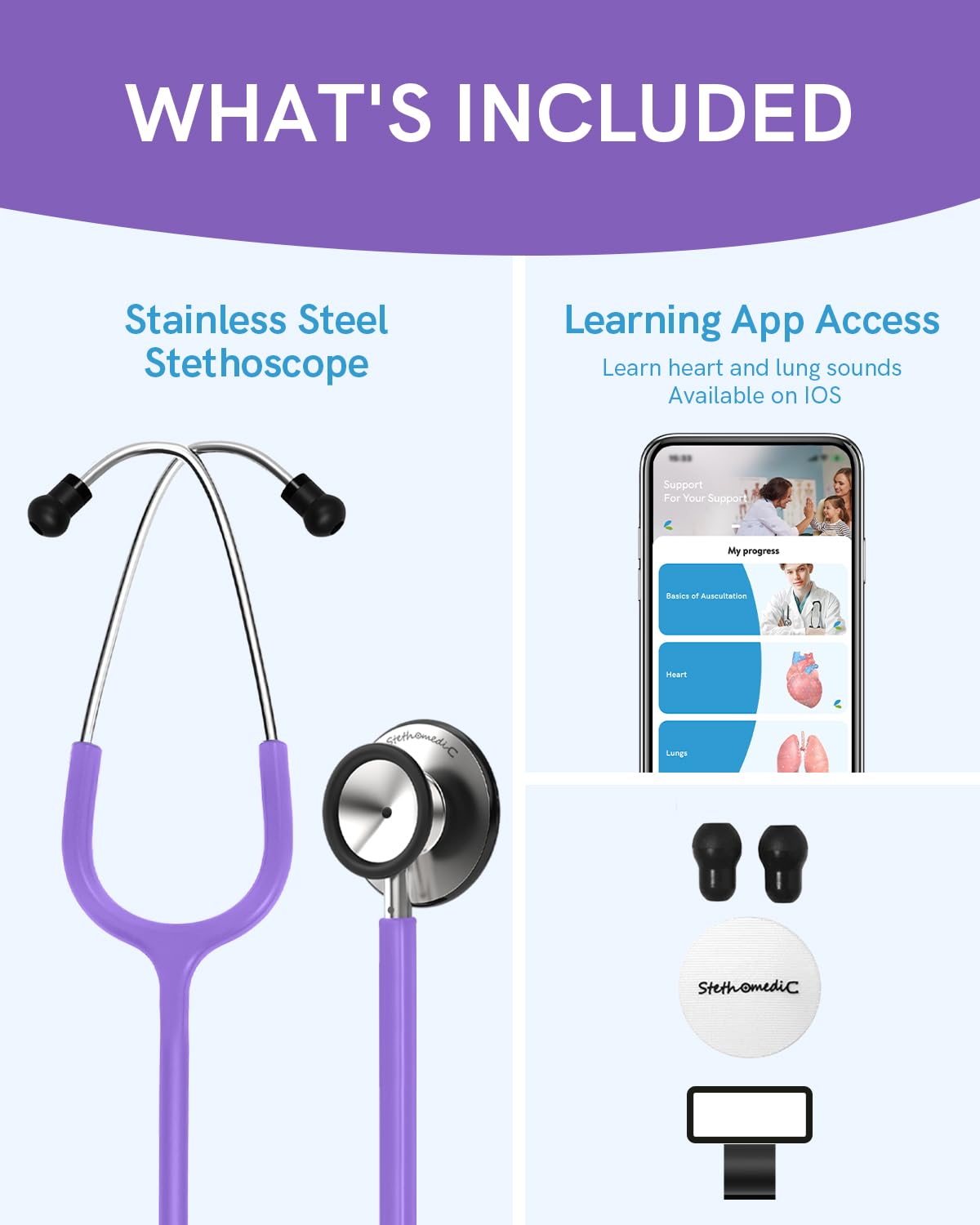 FriCARE Purple Stethoscopes For Nurses, Classic Dual Head Stethoscope
