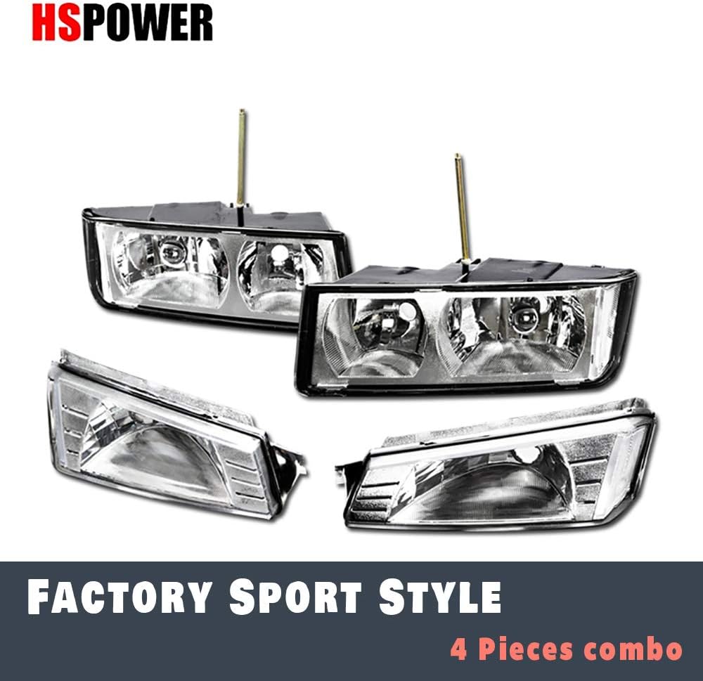 HS Power Headlights Compatiable with Chevy Avalanche 02-06 | Chrome Clear Housing with Signal Corner Lamps