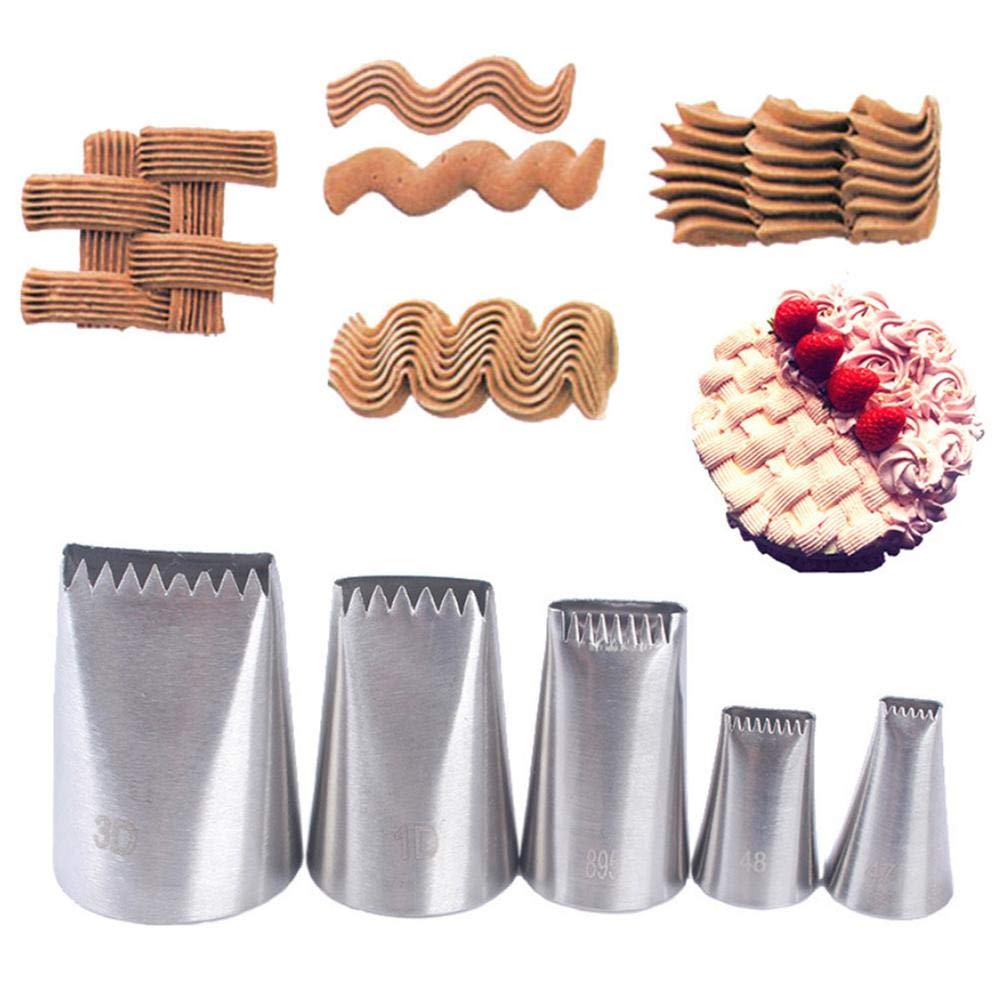 DUORUI 5pcs Icing Piping Nozzle Tips Cream Cake Decorating Cupcake Fondant Stainless Steel Weave Shape with Ripple