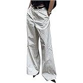 GORGLITTER Women's Striped Dress Pants Pinstripe Wide Leg Long Pants Baggy Business Casual Workout Trousers