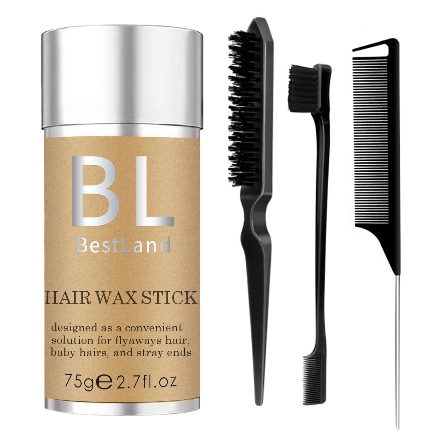 Hair Wax Stick & Black Hair Brush Versatile Hair Styling set, Hair Wax Stick for Hair Edge Frizz Control Anti-Frizz Non-greasy Broken Hair Styling (75 g (Pack of 1), Black)