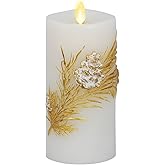 Luminara Embossed White Pinecone Flameless LED Candle Pillar (3" x 6.5") - with Recessed Edge Unscented Real Wax LED Battery Operated Candle Lights