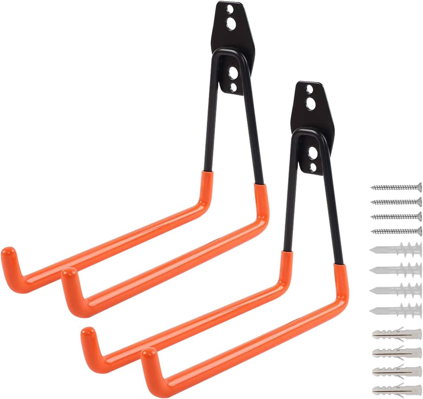 LIIBOT 2 Pack Garage Hooks with Heavy Duty Steel Storage Tool Hangers for Garage Wall Mount Utility Double Hooks with Anti-Slip Coating for Bike Garden Tools Ladders Bulky Items (L, U-Shaped, Orange): Home Improvement