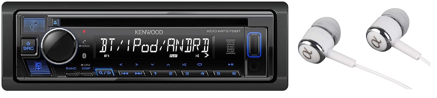 Kenwood Car Single DIN in-Dash CD MP3 Stereo Receiver USB AUX Inputs Built-in Bluetooth Dual Phone Connection iPod iPhone Control AM FM Radio Player W/Free ALPHASONIK Earbuds
