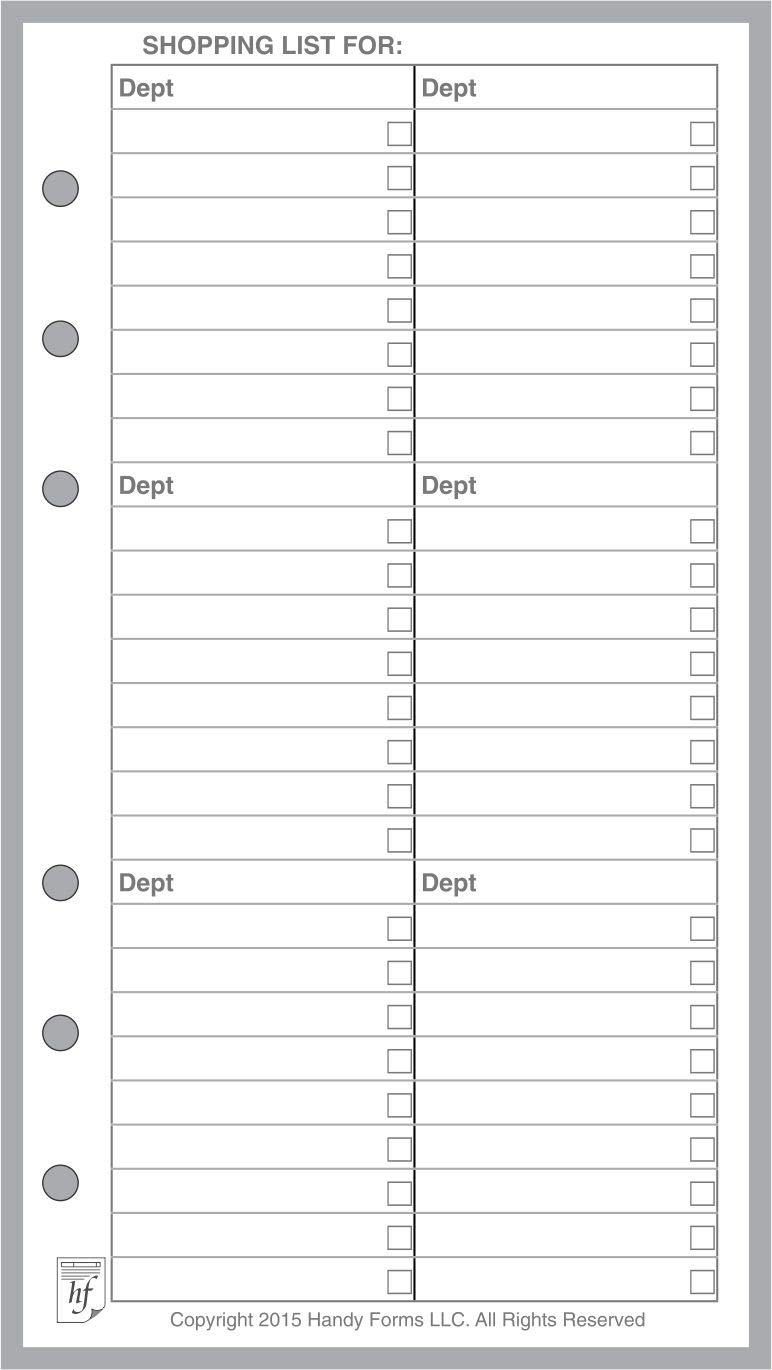 Personal Size Shopping List, Sized and Punched for Filofax Personal Notebook (3.7" x 6.75")