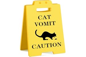 MAMAGIFTREE Funny Cat Vomit Caution Sign, Humorous Desk Sign for Cat Lovers, Perfect Cat Mom or Cat Dad Christmas Gag Gifts for Pet Owners, Best Friends, Cat Enthusiasts, Cat Themed Home Office Decor