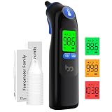 Femometer Family Ear Thermometer, Highly Accurate Ear Thermometer for Kids, Adults and Babies, 30 Memory Recall, 1s Result and 3-Color Fever Alert, with 24 Disposable Probe Covers, Blue