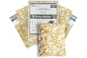 MINI WANDER Poly Mailers 10x13 Inch 100 Pack Medium Shipping Bags Strong Thick Mailing Envelopes | Self Sealing Adhesive | Waterproof & Tear Proof | Small Business Packaging for Clothing - Floral Mustard Yellow
