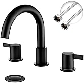 JAKARDA Two Handle 8inch Widespread Bathroom Faucet 3 Holes, Bathroom Sink Faucet with Metal Pop up Drain Assembly and cUPC Water Supply Lines, Black