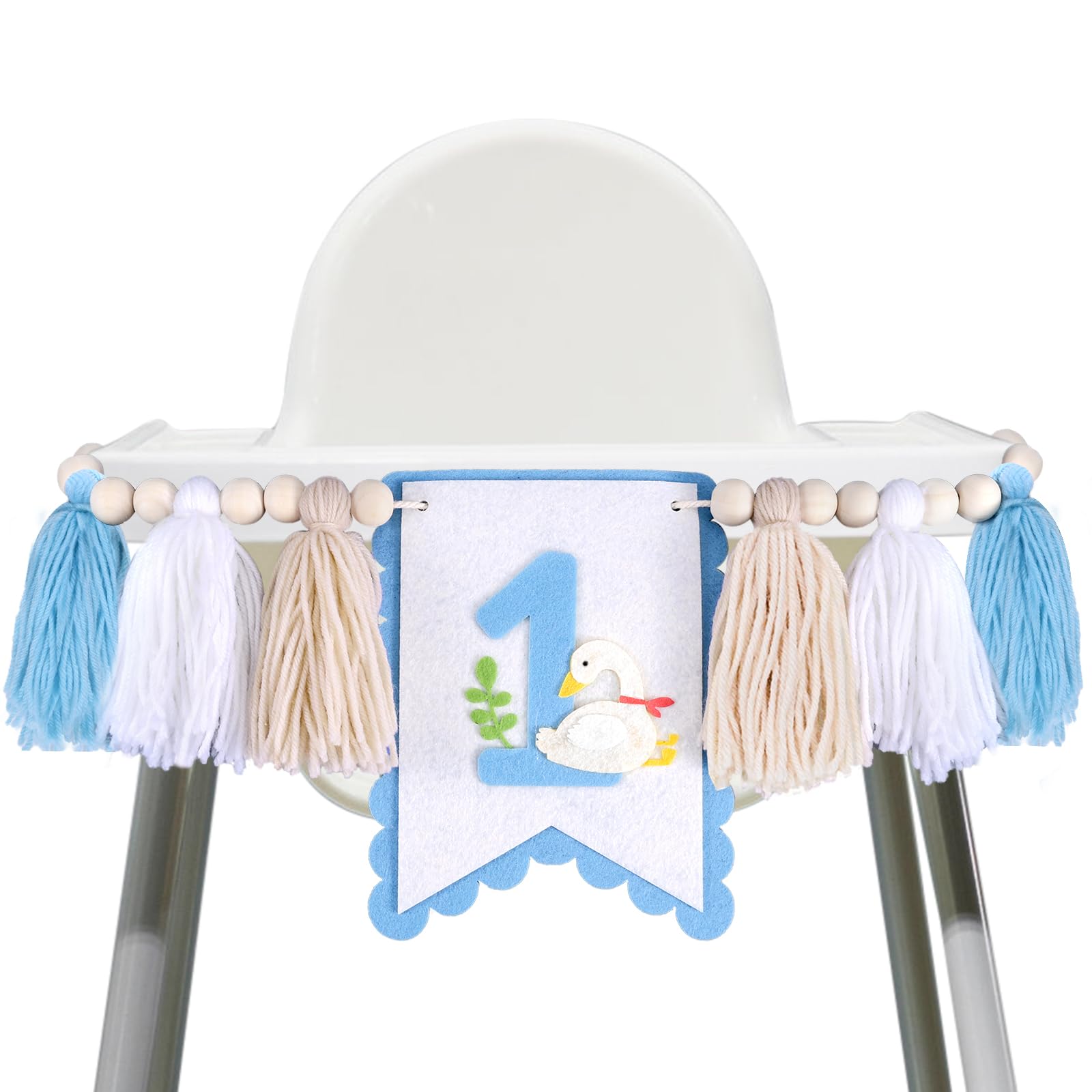 One Silly Goose High Chair Banner, Pre-Strung 1st Birthday Highchair Banner Felt Silly Goose Garland Birthday Decorations for Girls(Blue)