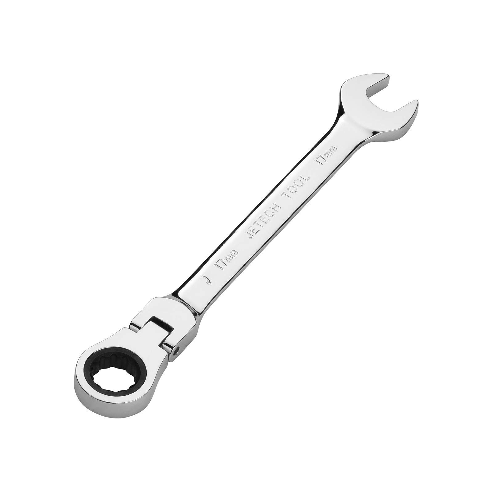 Jetech 17mm Flexible Head Gear Wrench, Industrial Grade Ratcheting Combination Spanner, Forged, Heat-Treated Cr-V Alloy Steel, Full Polished 12 Point,Metric