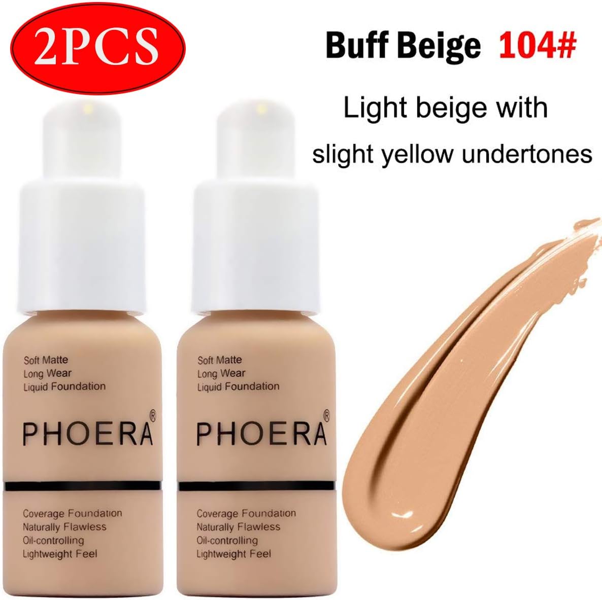 2PCS Matte Oil Control Concealer Foundation Cream,30ml Natural Moisturizing Highlighting Long Lasting Waterproof Matte Liquid Foundation