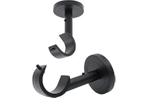 A KEY TECH Heavy Duty Curtain Rod Brackets for Wall & Ceiling Installation, 2 Pack Ceiling Mount Curtain Holders, Adjustable Hardware Bracket Set for 1 Inch Rods, Black Finish