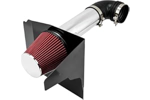 KAX 4 inch Cold Air Intake System Kit & Heat Shield Replacement for Chevy Camaro 2010-2015 6.2L V8, High Performance, RED