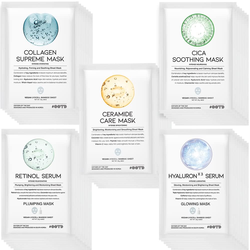 Photo 1 of 50Combo Korean Face Sheet Mask Gift Pack, Hydrating, Calming, Brightening, Smooting, Rejuvenating, EVE Vegan, Cica, Hyaluron, Retinol, Ceramide, Collagen