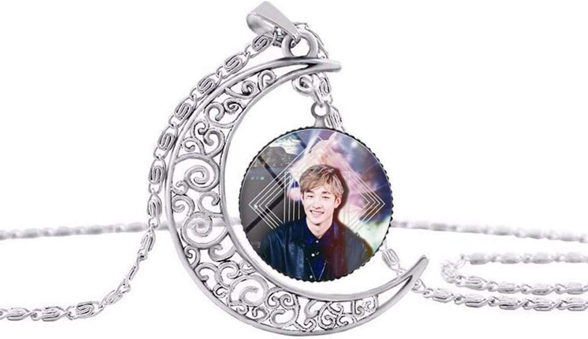 Kpop Stray Kids Sweater Necklace Time Gem Half Moon Necklace Super Cute HD Picture Printing Pendant Necklace Boys Girls Hot Gifts for Fans