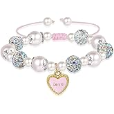 Artlunar Pink Pearl Butterfly Bracelet for Girls, Adjustable Sliding Knot (5.2”-9”) Stainless Steel & Pearl Charm – Kids Birthday Gift Jewelry for Daughter, Granddaughter, Niece